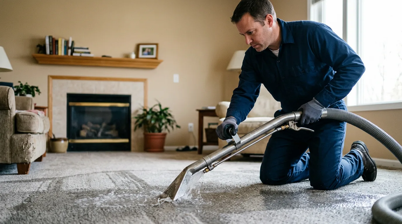 Water damage restoration technician working near Henryville, IN